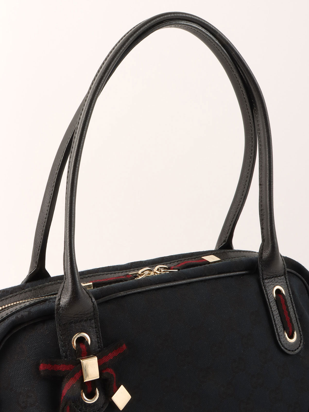 Canvas GG Pattern Ribbon Logo Plate Shoulder Bag Black/Bordeaux
