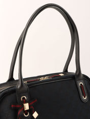 Canvas GG Pattern Ribbon Logo Plate Shoulder Bag Black/Bordeaux