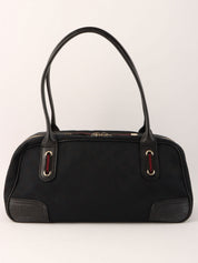 Canvas GG Pattern Ribbon Logo Plate Shoulder Bag Black/Bordeaux