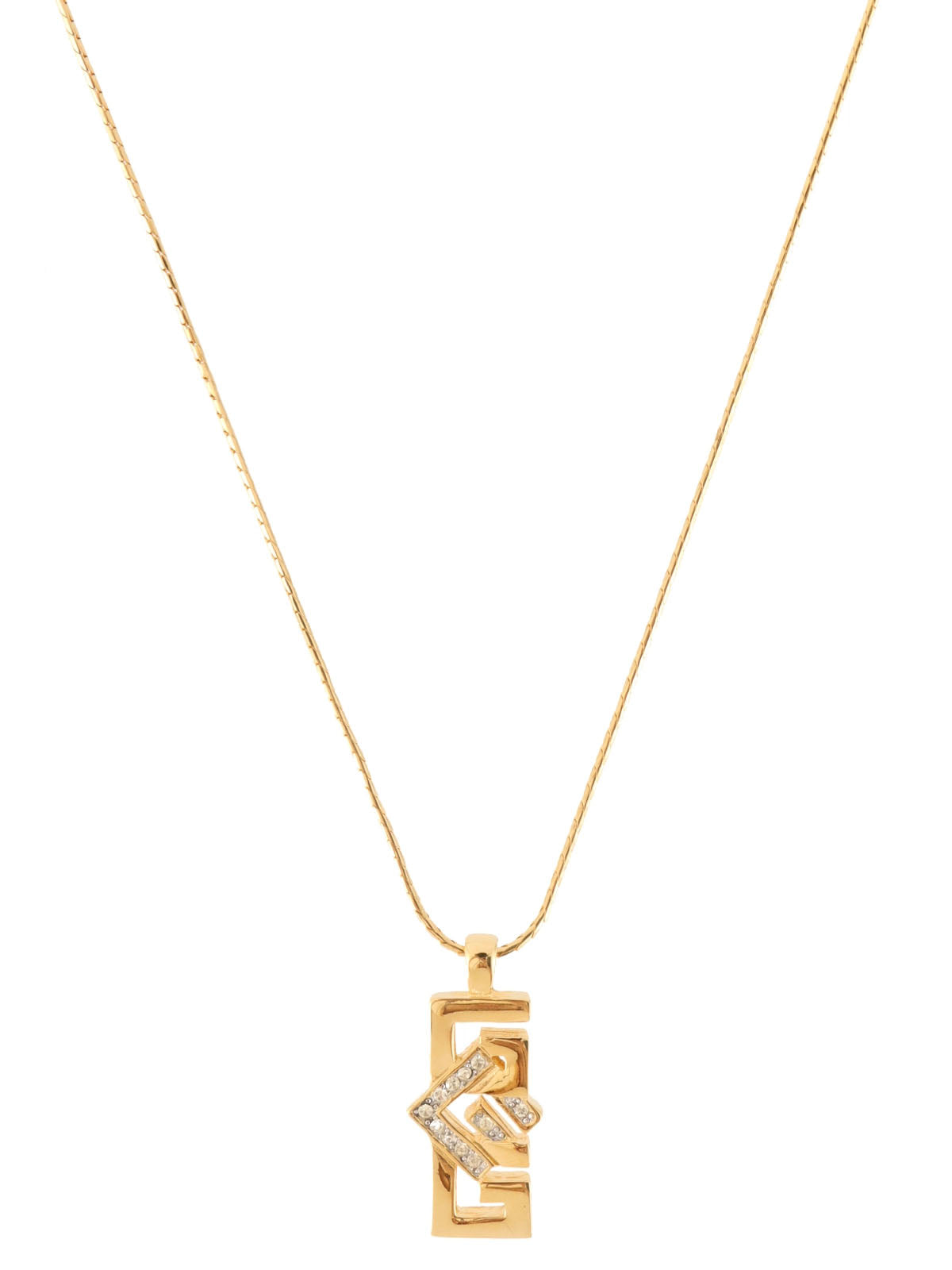Rhinestone Logo Plate Necklace Gold