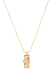 Rhinestone Logo Plate Necklace Gold