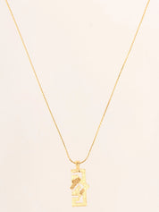 Rhinestone Logo Plate Necklace Gold