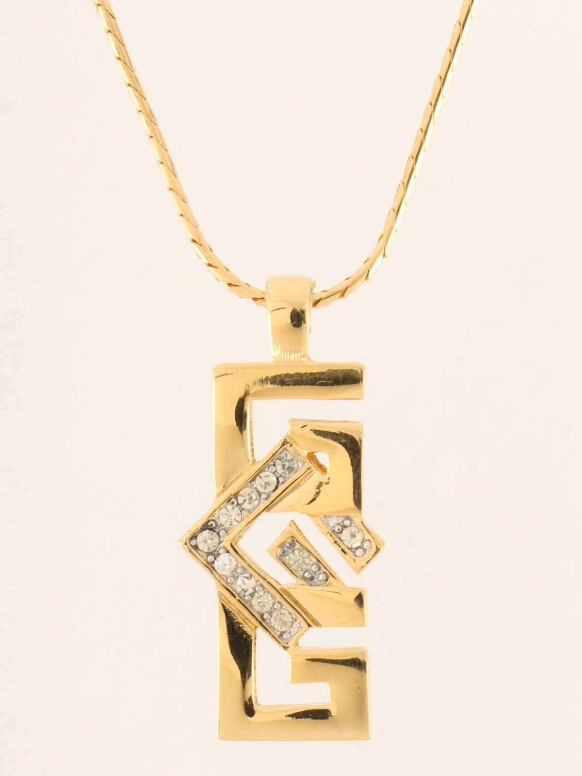 Rhinestone Logo Plate Necklace Gold