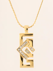 Rhinestone Logo Plate Necklace Gold