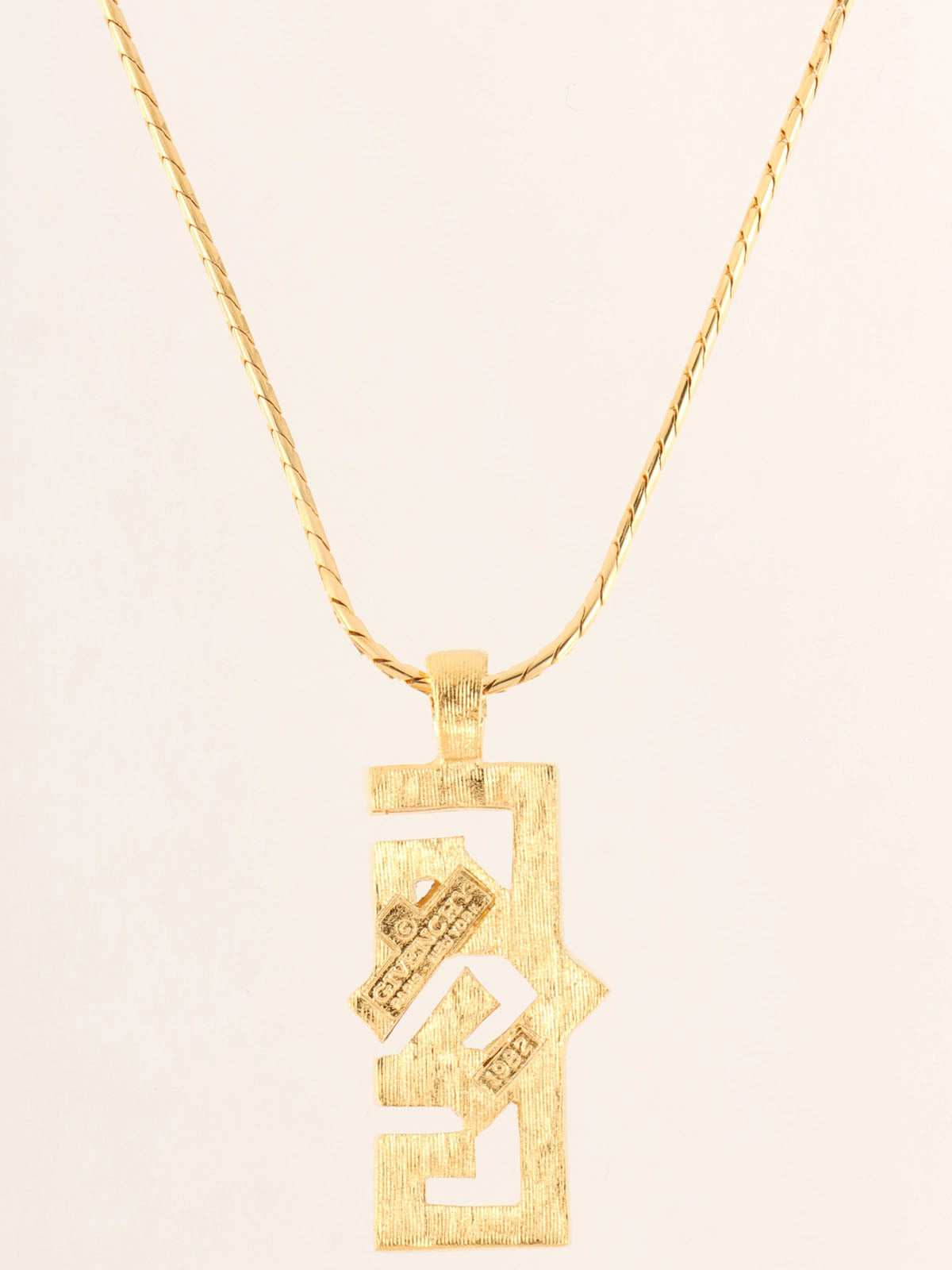 Rhinestone Logo Plate Necklace Gold