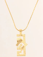 Rhinestone Logo Plate Necklace Gold