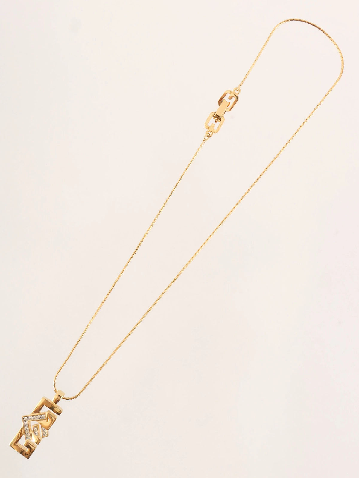 Rhinestone Logo Plate Necklace Gold