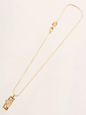 Rhinestone Logo Plate Necklace Gold