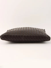 Intrecciato shoulder bag in dark brown