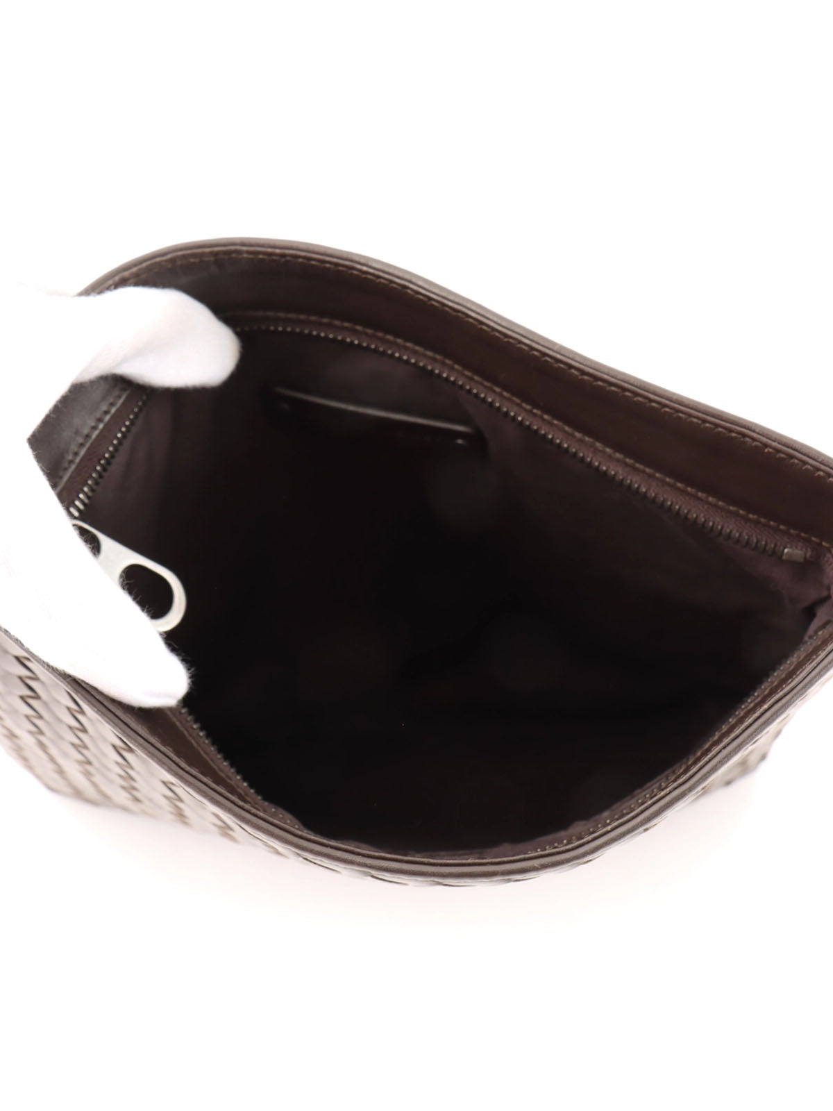 Intrecciato shoulder bag in dark brown