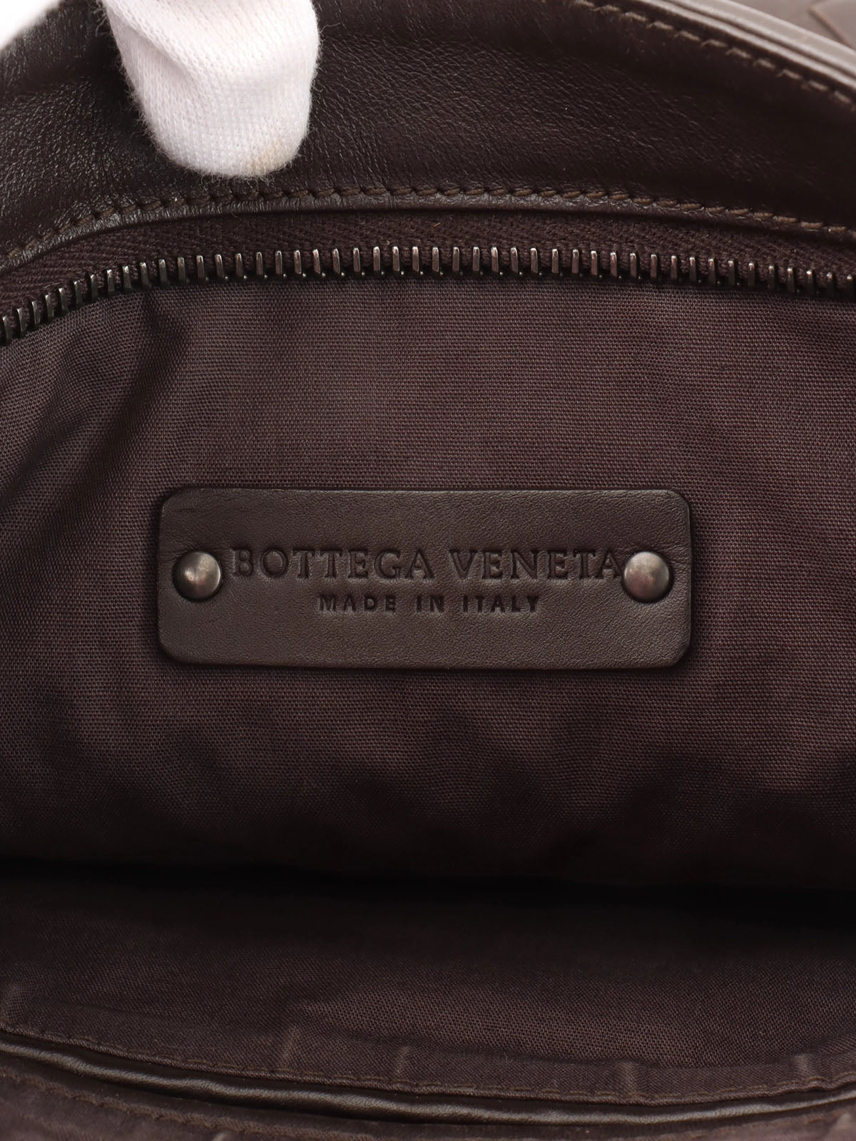 Intrecciato shoulder bag in dark brown