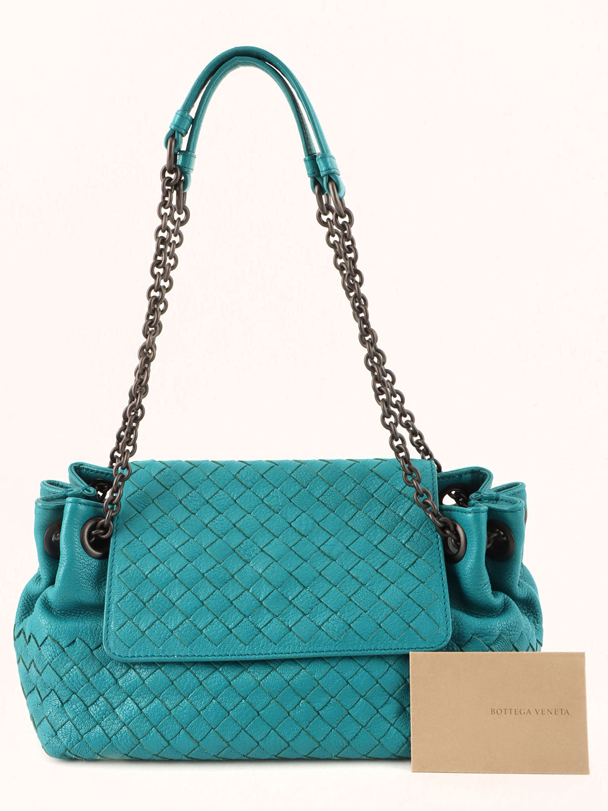 Intrecciato Chain Shoulder Bag in Turquoise Blue