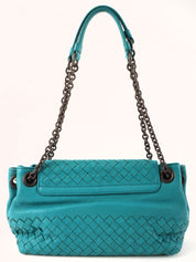 Intrecciato Chain Shoulder Bag in Turquoise Blue