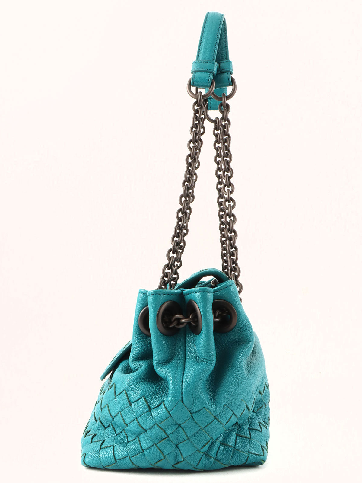 Intrecciato Chain Shoulder Bag in Turquoise Blue