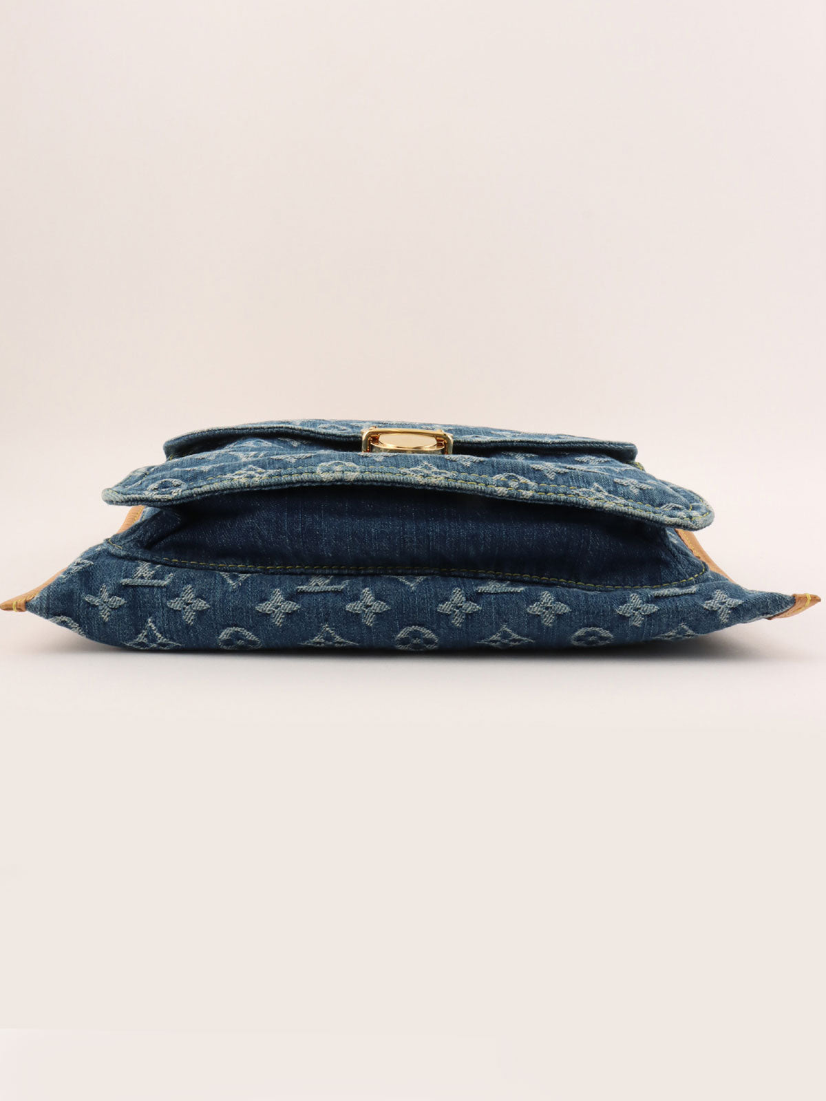2005 Denim Monogram Flat Shopper Bag in Blue