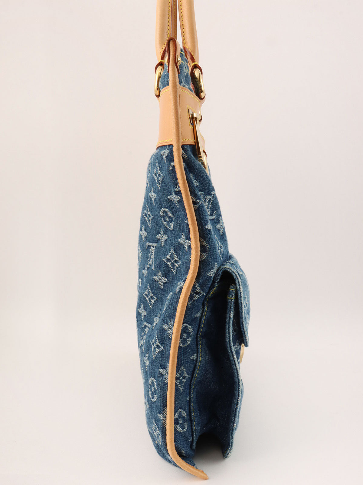 2005 Denim Monogram Flat Shopper Bag in Blue