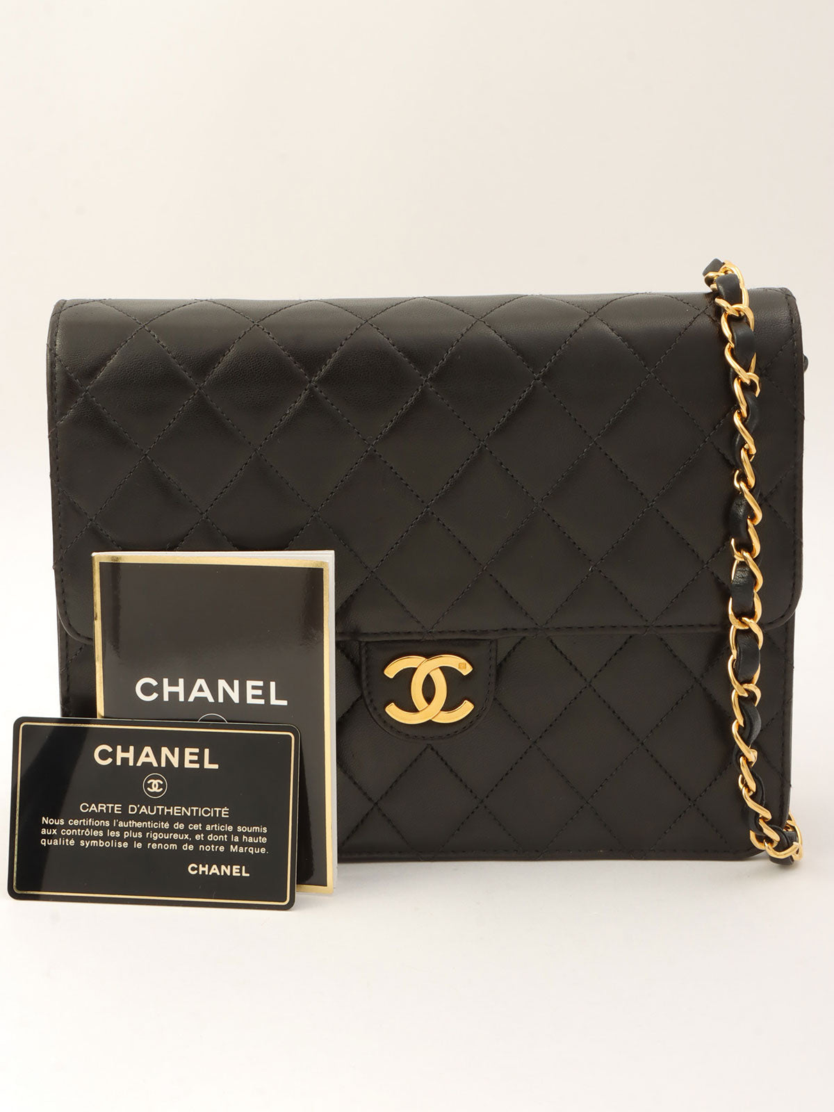 Around 1998 Made CC Mark Plate Chain Shoulder Bag Black