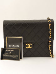 Around 1998 Made CC Mark Plate Chain Shoulder Bag Black