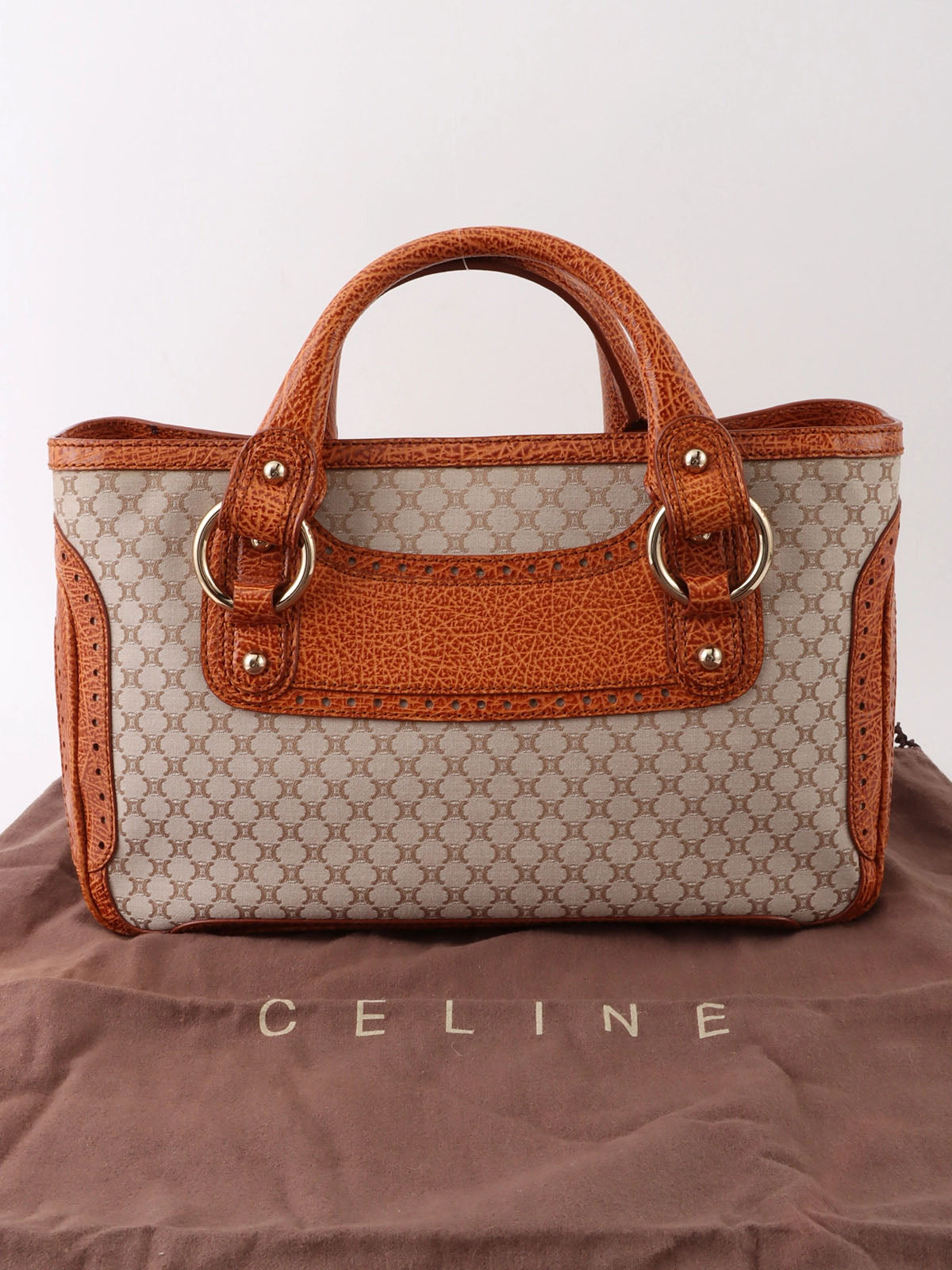 Canvas and leather combination Macadam pattern handbag in beige/camel