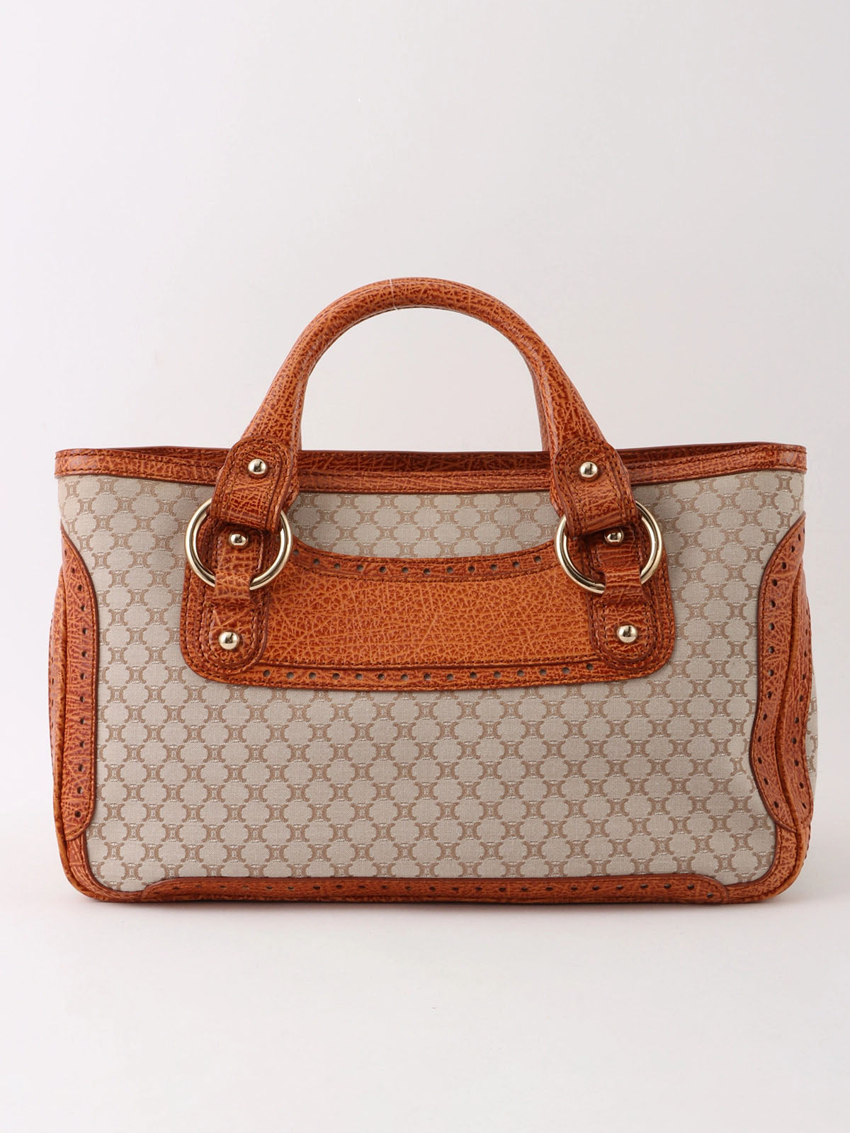 Canvas and leather combination Macadam pattern handbag in beige/camel