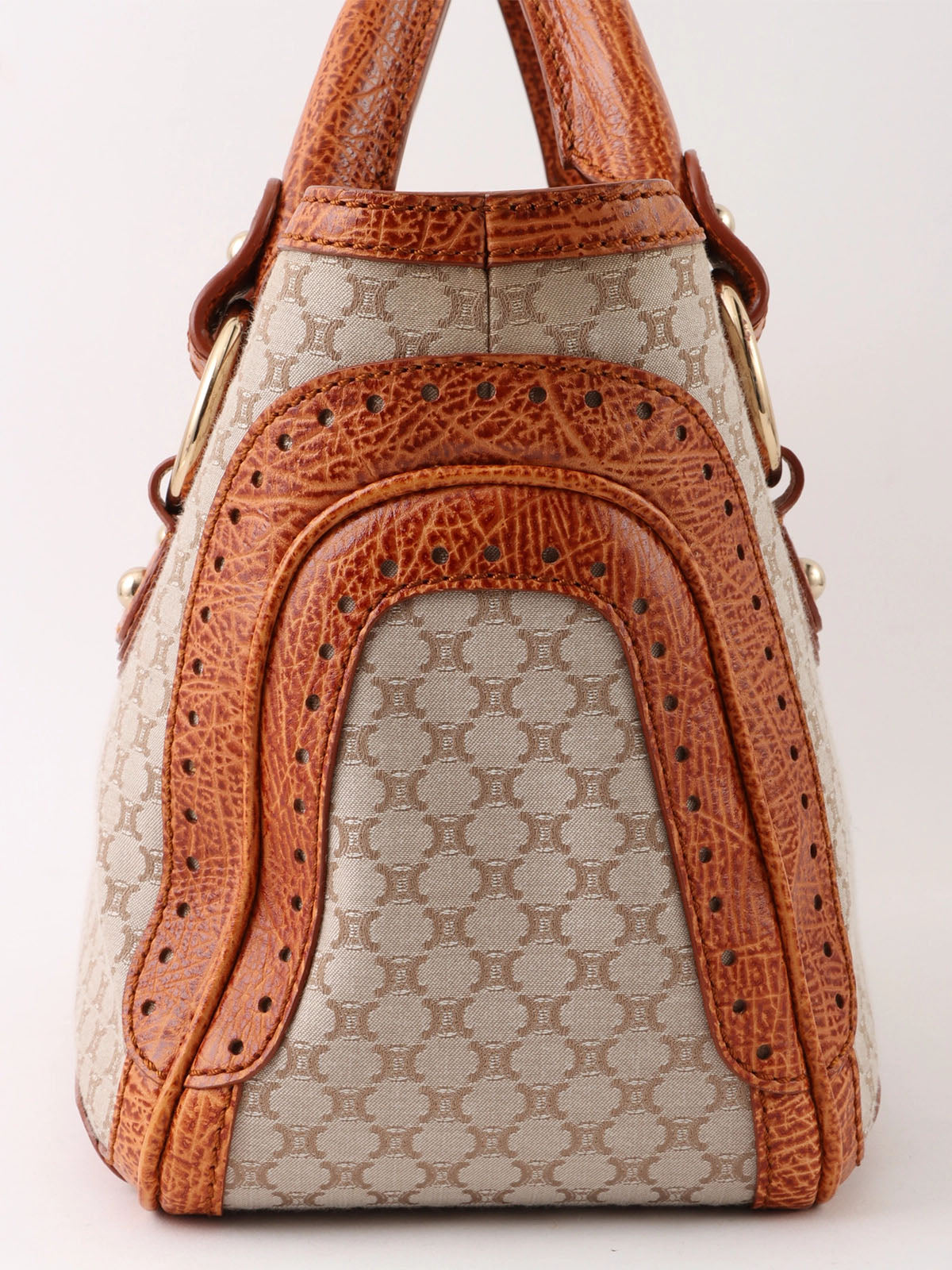 Canvas and leather combination Macadam pattern handbag in beige/camel
