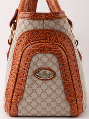 Canvas and leather combination Macadam pattern handbag in beige/camel