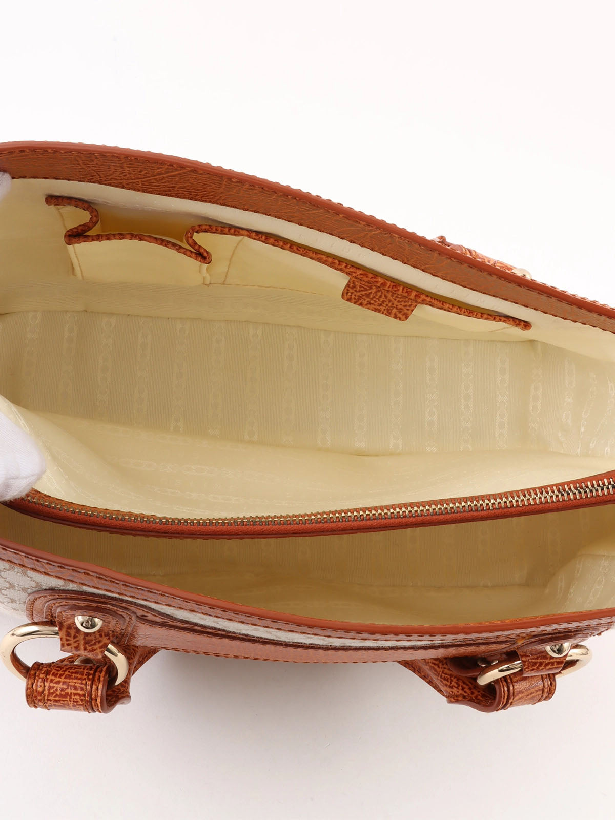 Canvas and leather combination Macadam pattern handbag in beige/camel
