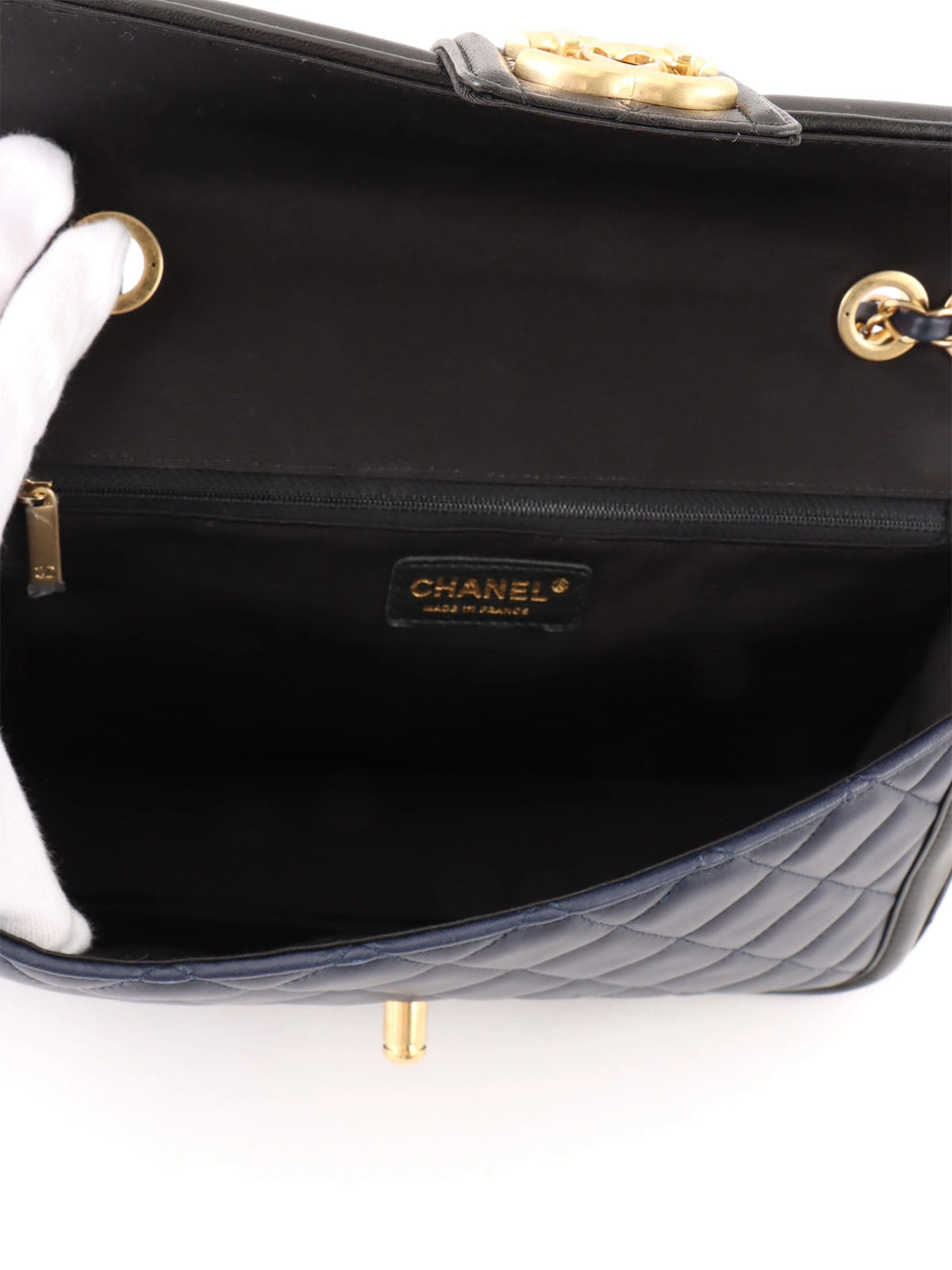 2014年頃製　バイカラーCCマークチェーンショルダーバッグ　ネイビー／ブラック