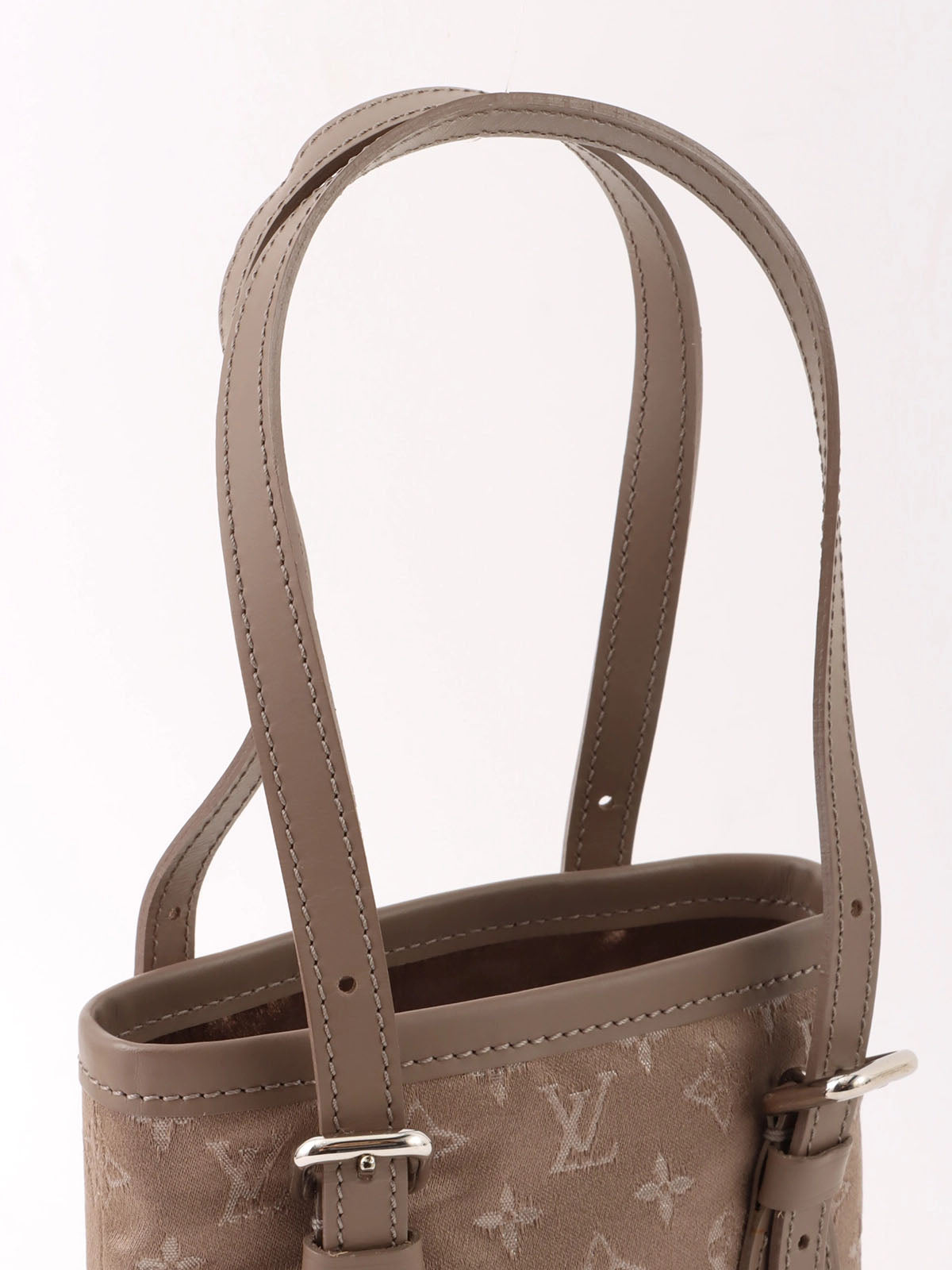 2001 Satin Monogram Little Bucket Greige