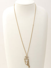 2013 Pearl Rhinestone CC Mark Chain Swing Necklace Gold/Pink