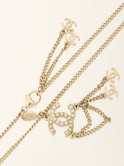 2013 Pearl Rhinestone CC Mark Chain Swing Necklace Gold/Pink