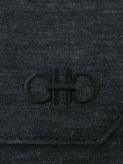 Gancini Embroidered Long Sleeve Knit Top in Navy