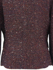 Tweed logo button collarless jacket in red/navy