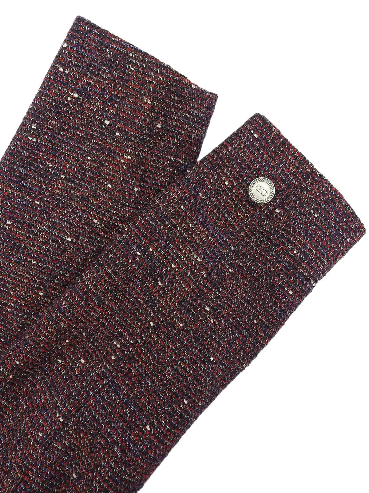 Tweed logo button collarless jacket in red/navy