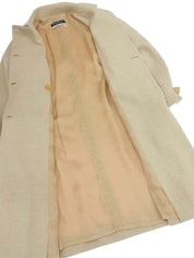 Wool logo button long coat in light beige