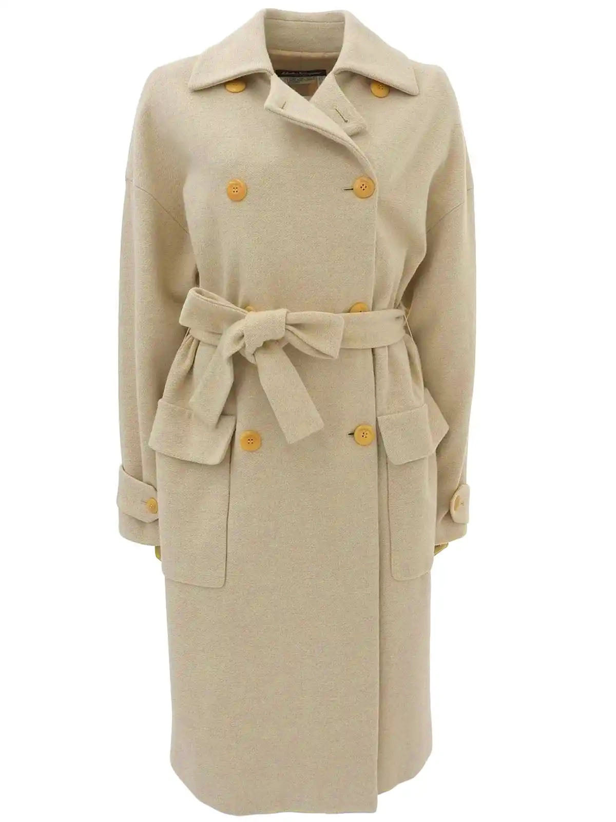 Wool logo button long coat in light beige