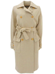 Wool logo button long coat in light beige
