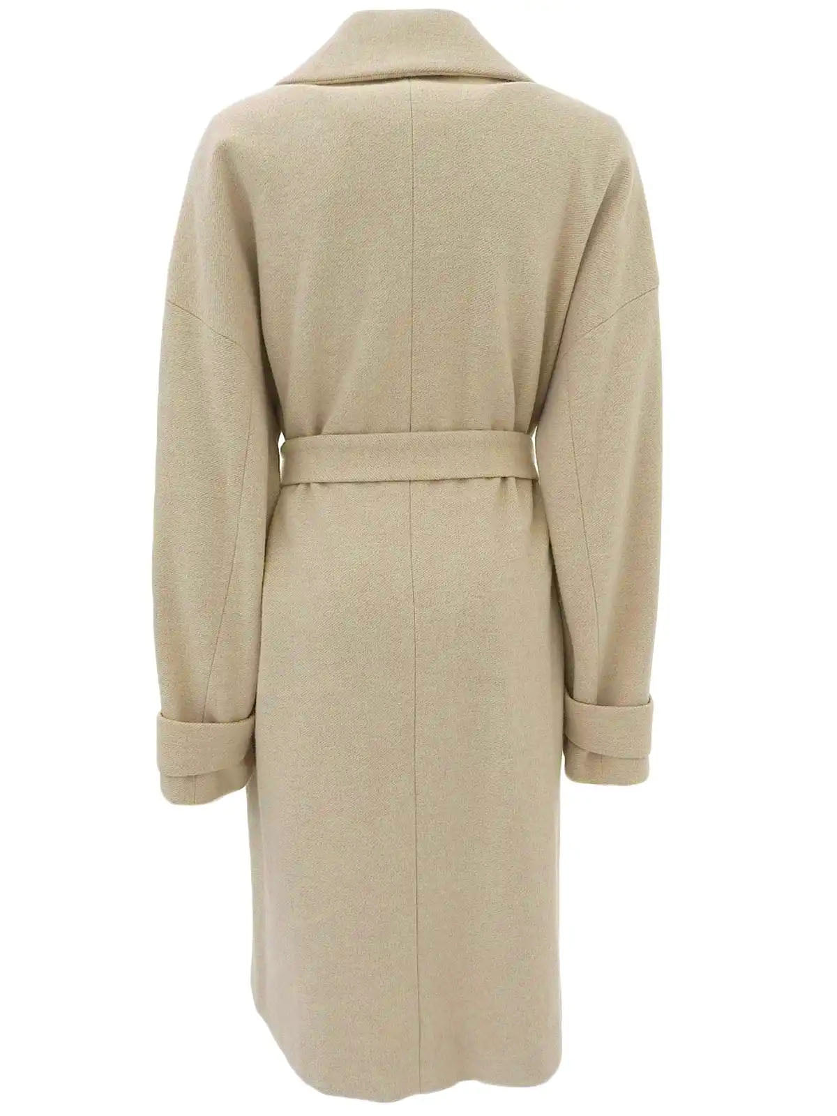 Wool logo button long coat in light beige
