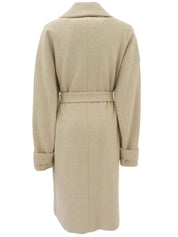 Wool logo button long coat in light beige