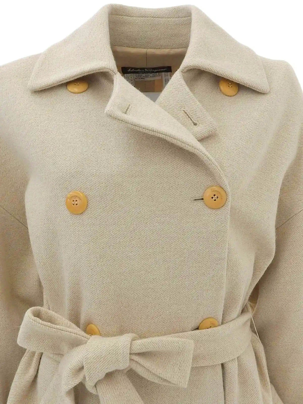 Wool logo button long coat in light beige
