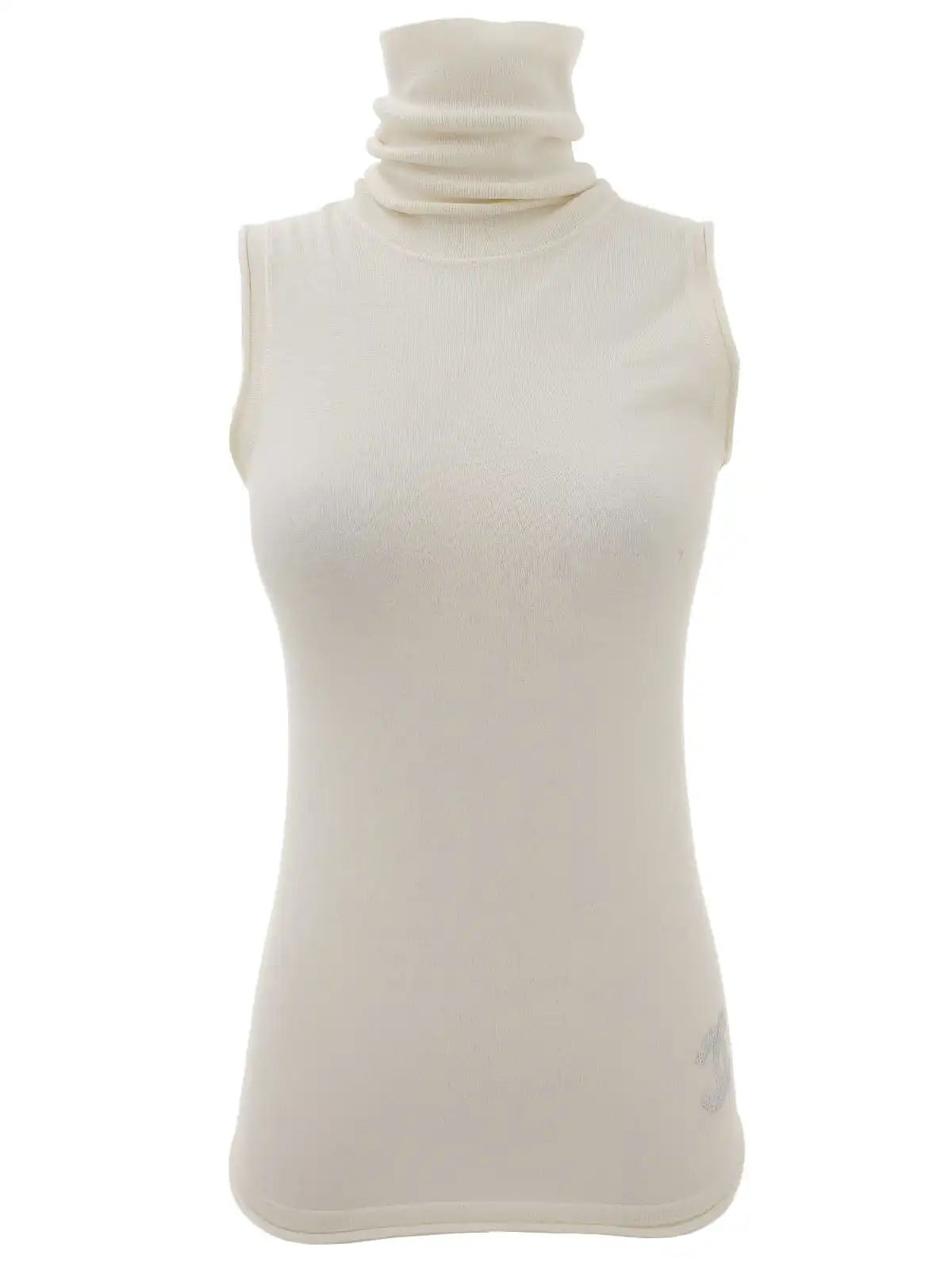 2009 Cashmere Sequin CC Mark Sleeveless Turtleneck Knit Top, Ivory
