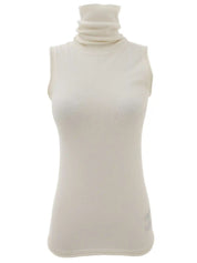 2009 Cashmere Sequin CC Mark Sleeveless Turtleneck Knit Top, Ivory