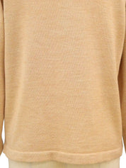 Logo Button Design Long Sleeve Knit Top in Beige/Camel