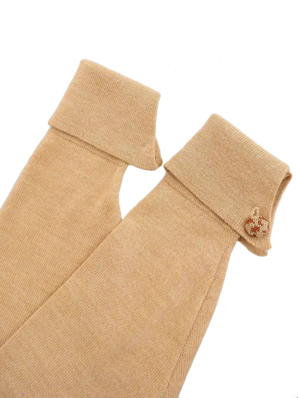 Logo Button Design Long Sleeve Knit Top in Beige/Camel