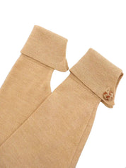 Logo Button Design Long Sleeve Knit Top in Beige/Camel