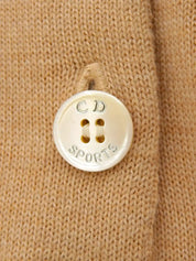 Logo Button Design Long Sleeve Knit Top in Beige/Camel