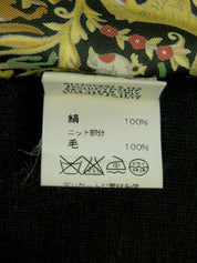 Silk knit combination scarf pattern long sleeve top in green/multi