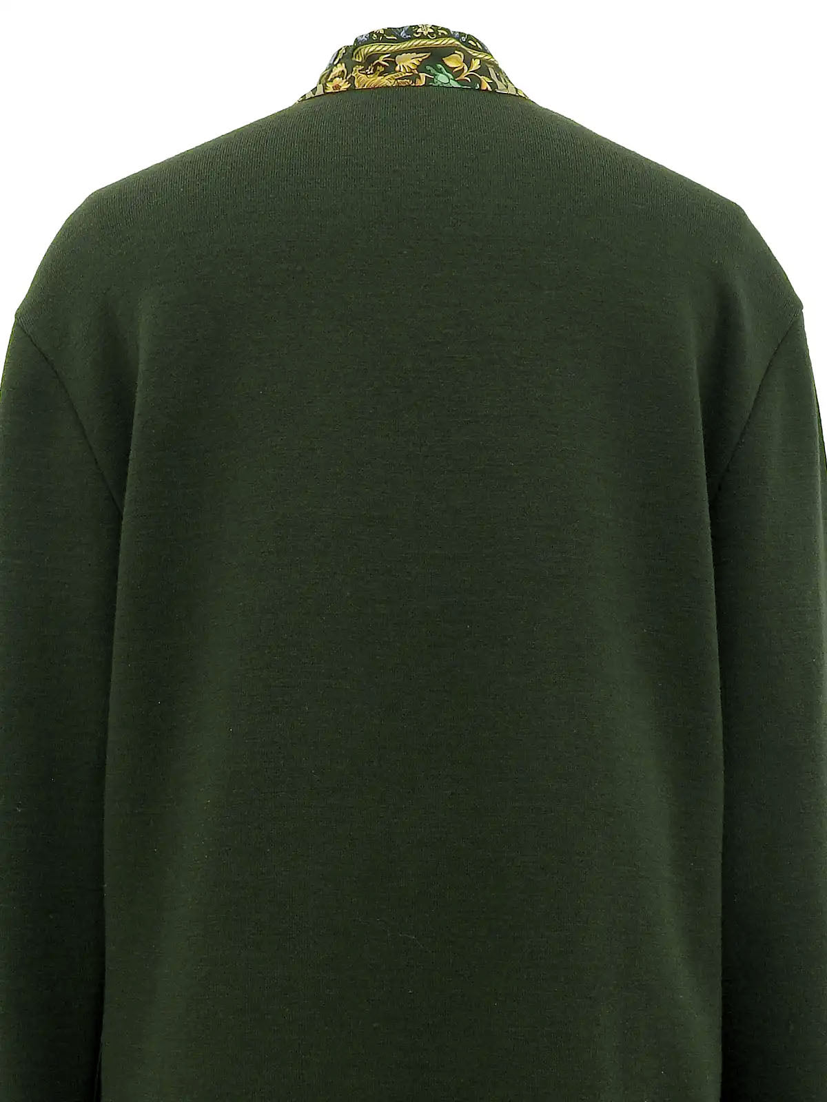 Silk knit combination scarf pattern long sleeve top in green/multi