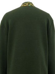 Silk knit combination scarf pattern long sleeve top in green/multi