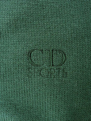 ボーダーパターンロゴ刺繍ロングスリーブニットトップス　ネイビー／グリーン